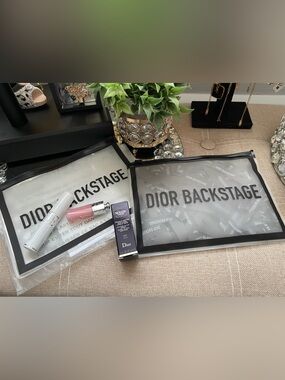 ✨🖤TWO Dior Clear Backstage Zip Pouch with Black Trim & Dior Makeup 💄 ✨NWT
